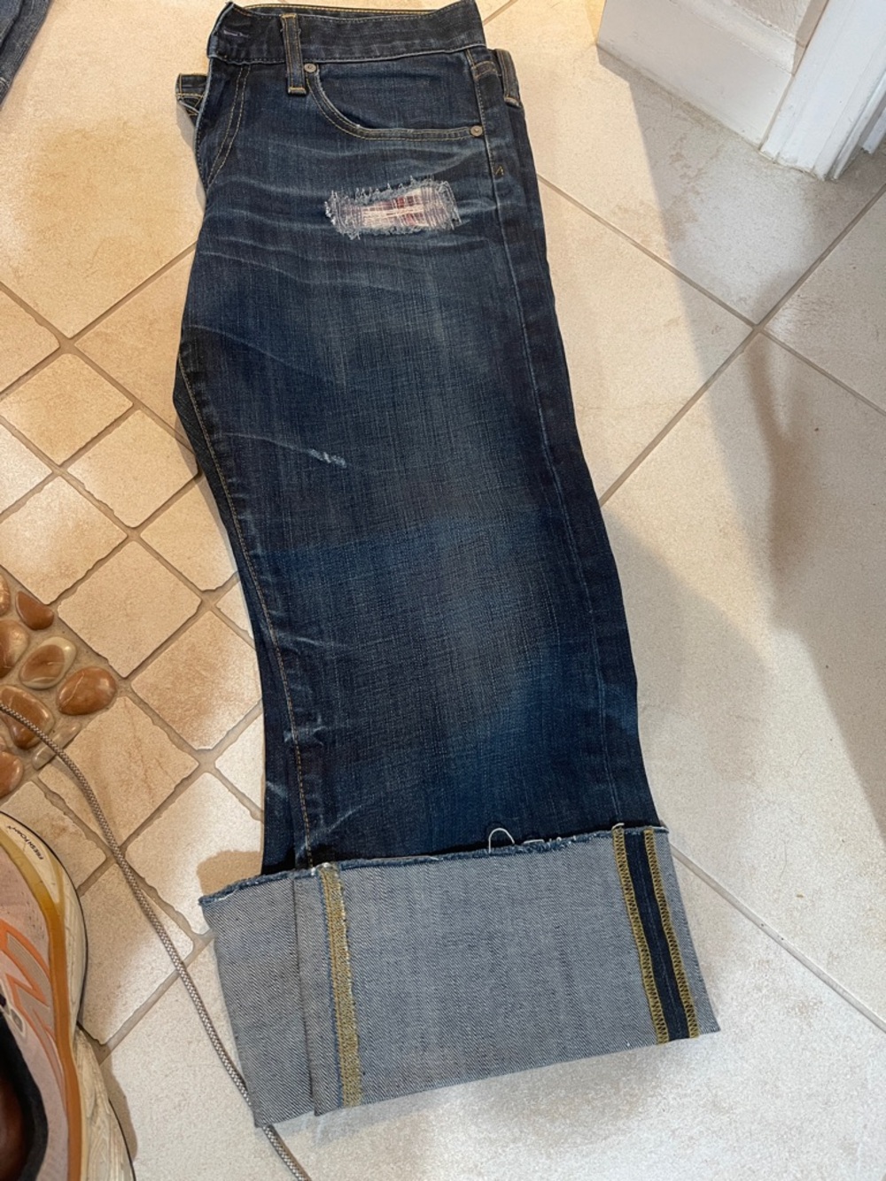 AG Adriano Goldschmied Dark Blue Distressed Cropped Jeans